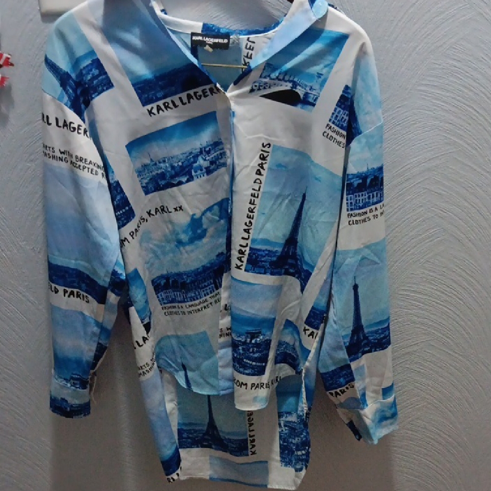 Karl Lagerfeld White and Blue Paris Print Shirt